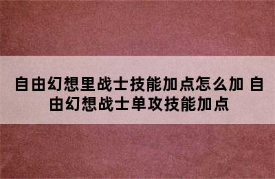 自由幻想里战士技能加点怎么加 自由幻想战士单攻技能加点